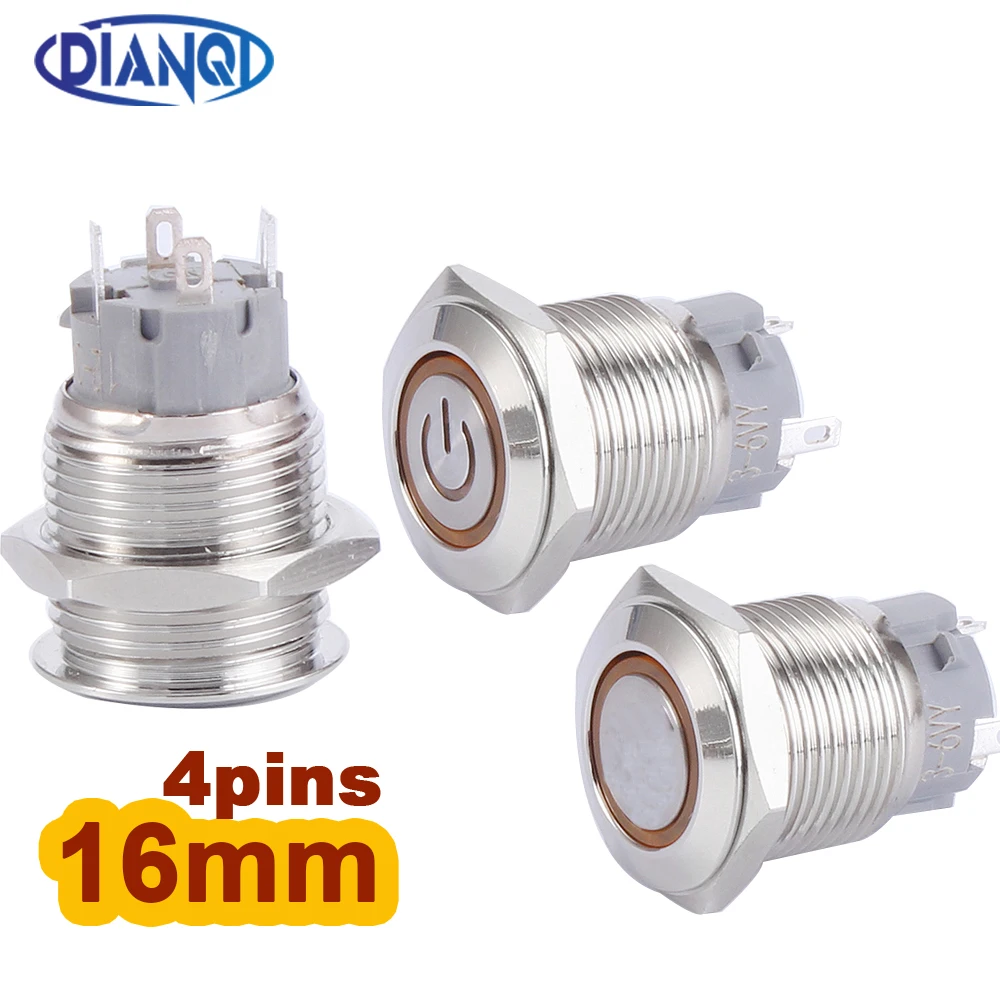 

Плоские металлические кнопочные переключатели, 1 шт., 16 мм, 4 коротких контакта, фиксация, блокировка/самосброс, 6 в, 12 В, 220 В, красно-зеленая стандартная деталь для ПК