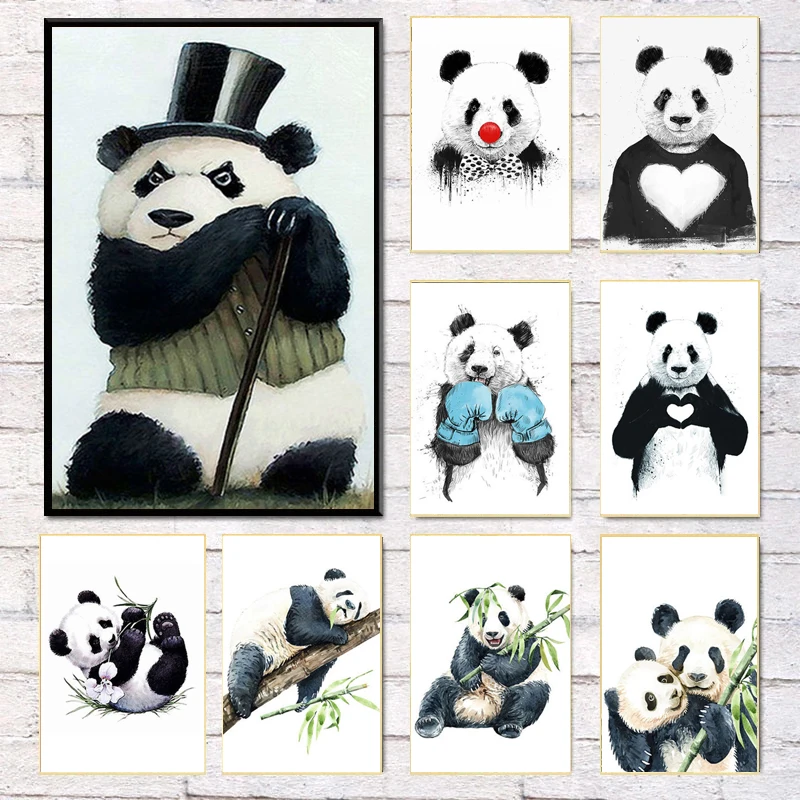 

Животное из мультфильма боксерская Картина на холсте Современная Настенная картина Милая панда фото на стену для гостиной домашний декор