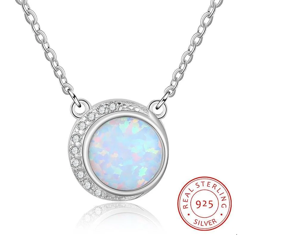 

Womens Jewelry 925 Sterling Silver Eclipse White Opal Pendant Necklace With Zircon