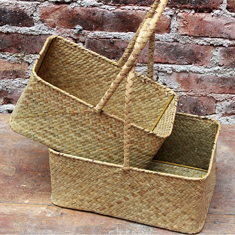 

Nordic Seaweed Woven Basket Flower Basket Straw Flower Pot Hand Woven Basket Home Decoration Storage Basket