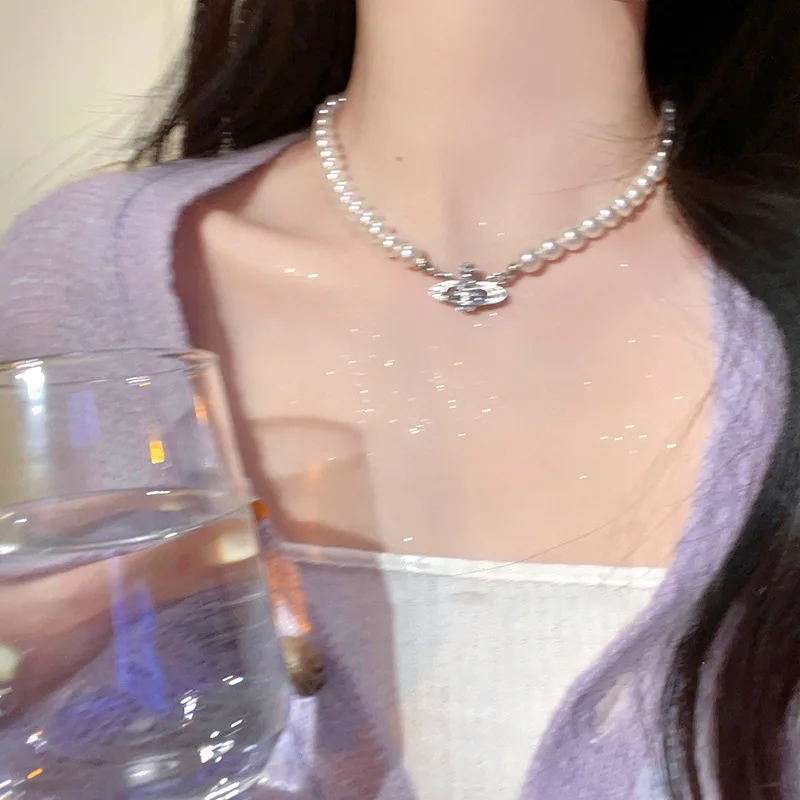 

Elegant Imitation Pearl Planet Choker Necklace for Women Collier Wedding Party Collar Fashion Jewelry Gift