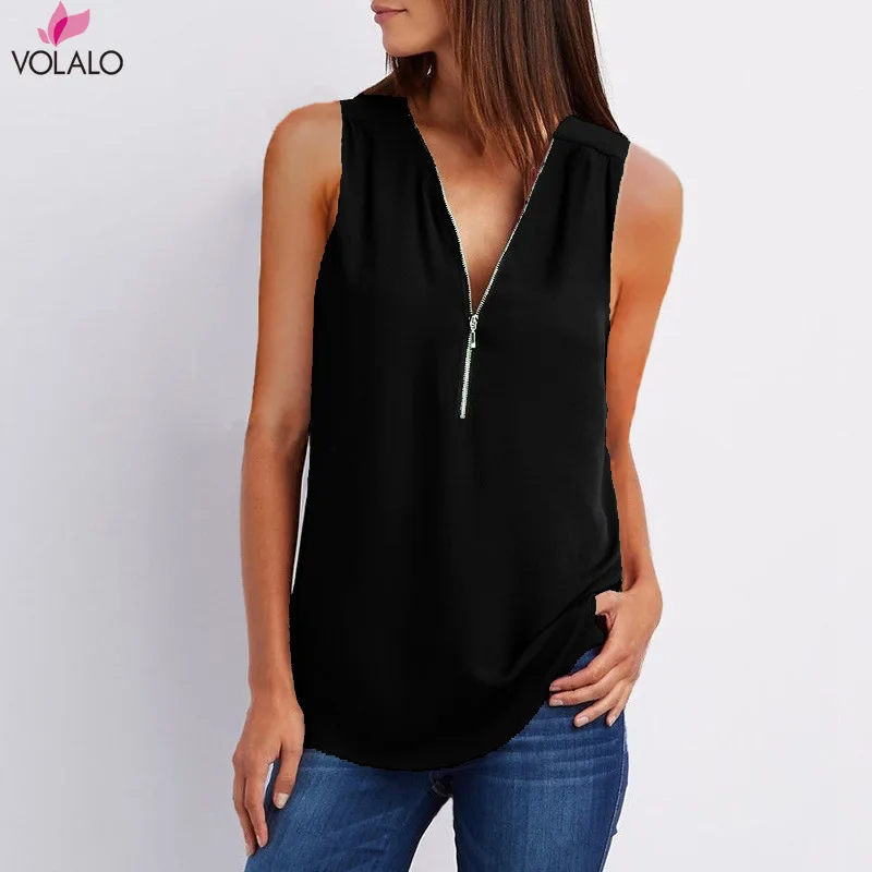

VOLALO Women Summer Chiffon Blouse Top 2023 V Collar Zipper Roll Up Short Sleeves Loose Shirt Blusa Feminina 5XL