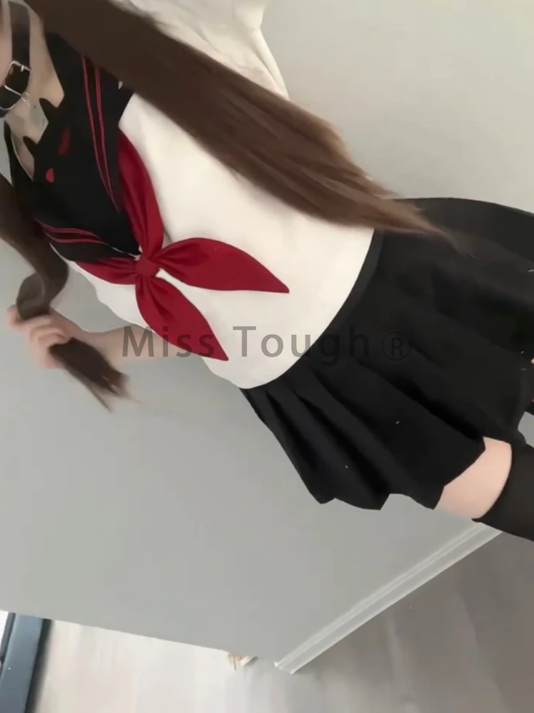 Летний комплект из 2 предметов в японском стиле Женский Топ с бантом и принтом