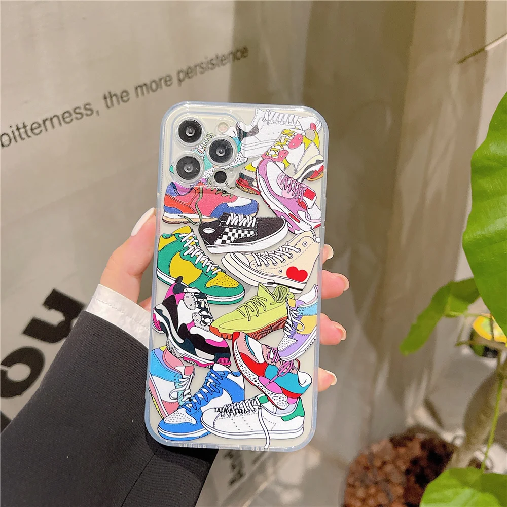 Sports brand 3D Shoe hand chain Soft silicon phone case for iphone 13 Pro Max 12 11 Pro 7 8 Plus X XR XS Max SE 2020 Clear Cover