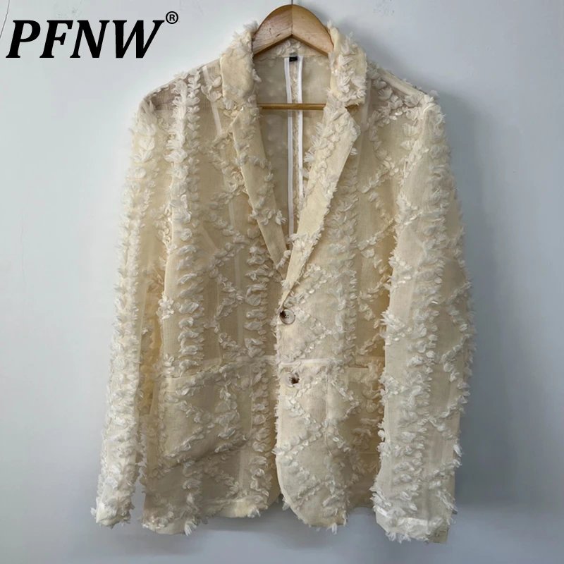 

PFNW Summer Men's Tide Three-dimensional Jacquard Design Blazers Coat Casual Y2K Art Perapective Sunscreen Abstract Tops 12Z1475