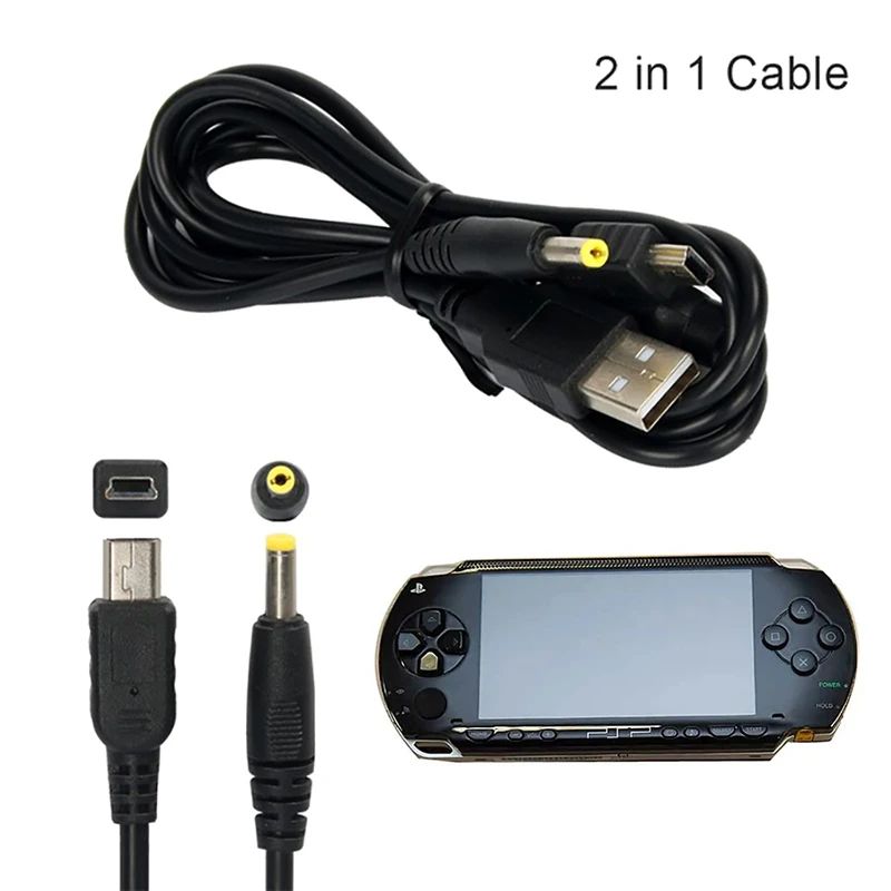 

1Pc 2 in 1 USB 2.0 Data Cable Charger Lead for PSP 1000 2000 3000 Playstation Portable Game Accessory