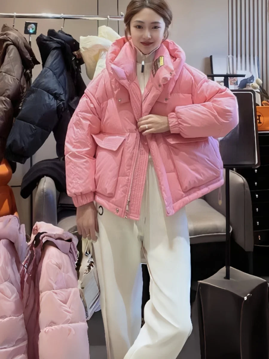 Сетчатое красное пуховое пальто с хлопковой подкладкой. Женская модная