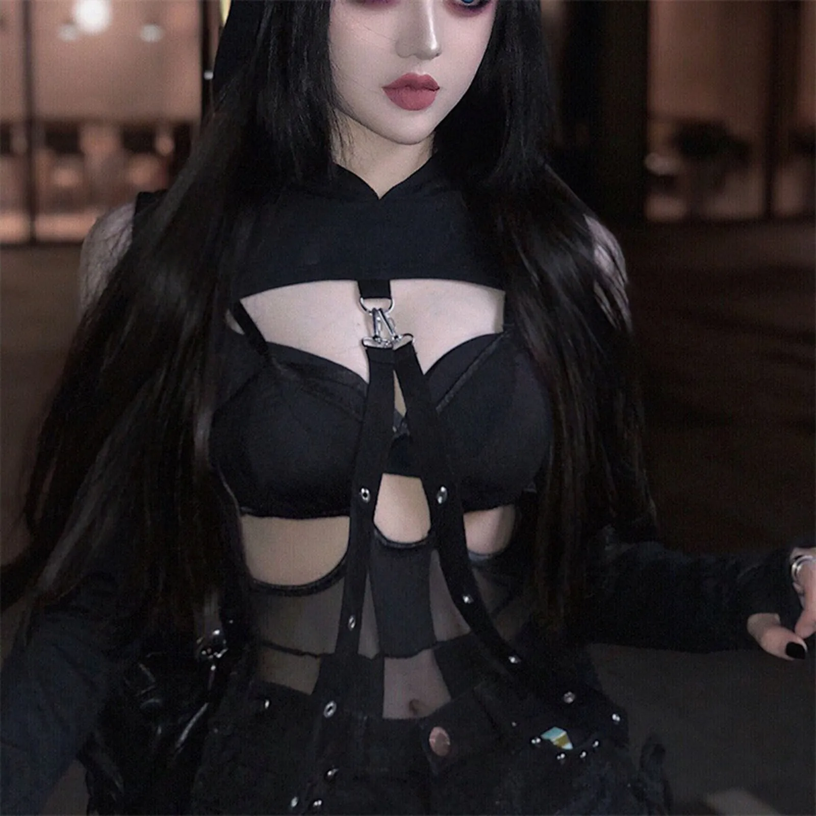 

Women Gothic Short Style The Shoulder The Navel And WomenSweater Long Sleeve Cropped Top