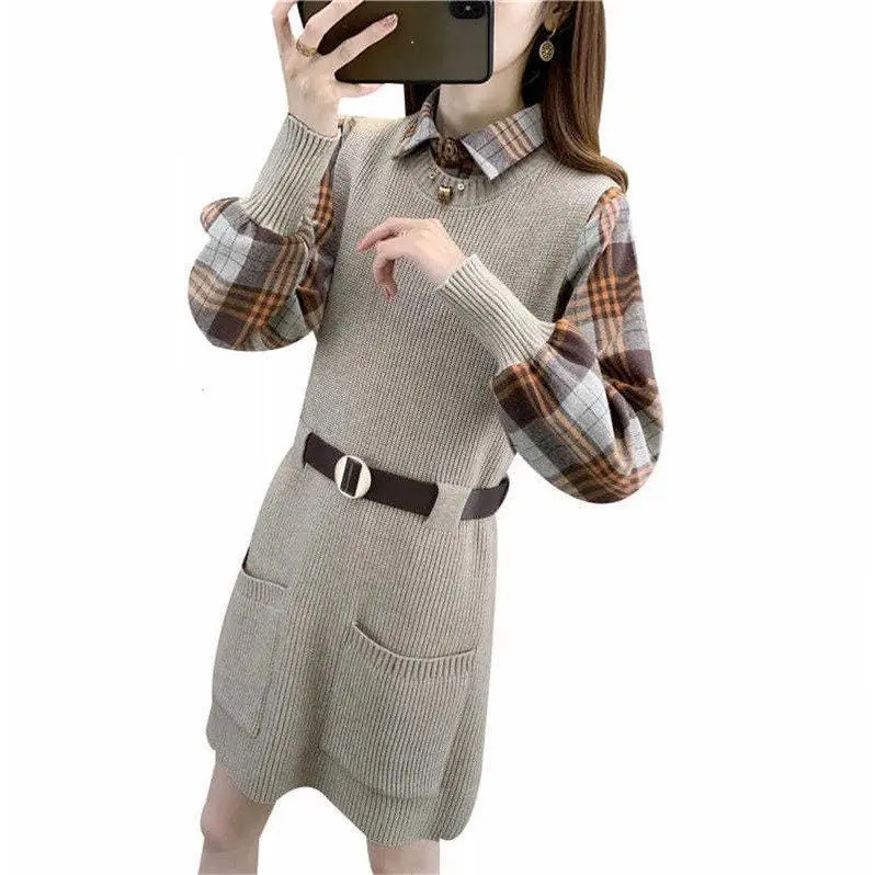 

Women Sweaters Dress Lace-up 2022 New Autumn Winter Long Knitted Sweater Knitwear Female Long Sleeve Bottoming Long Dresses T89