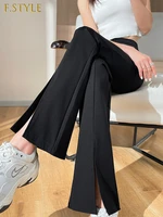 s 5xl buttons black flare pants for women trousers france fashion casual office lady female high waist long bell bottom pants