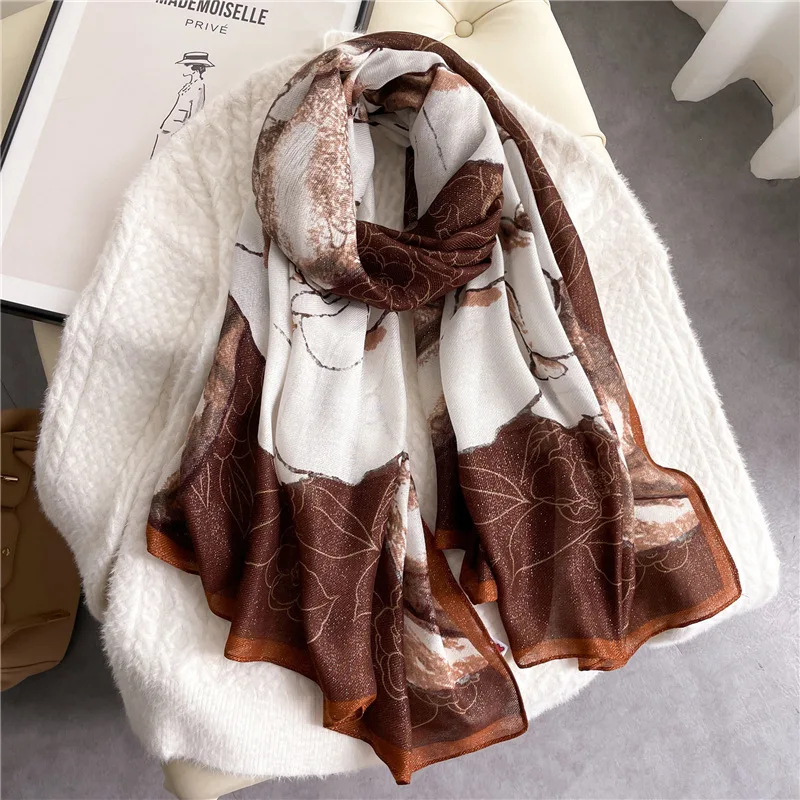 

Autumn Winter Women Flower Printing Warm Scarf Wrap Muslim Hijab Fashion Shawl Large Size Elegance Scarves Bib Neckerchief