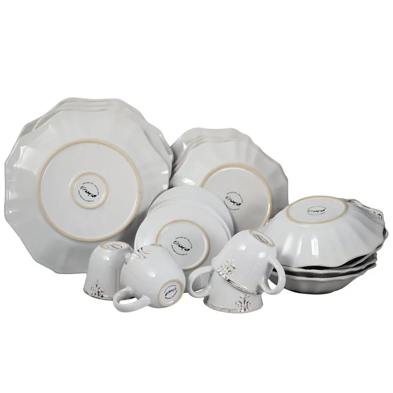 

Fleur De Lys 20-Piece Porcelain Dinnerware Set in White - Serveware Plates & Bowls Set for Housewarming Gift & Decor