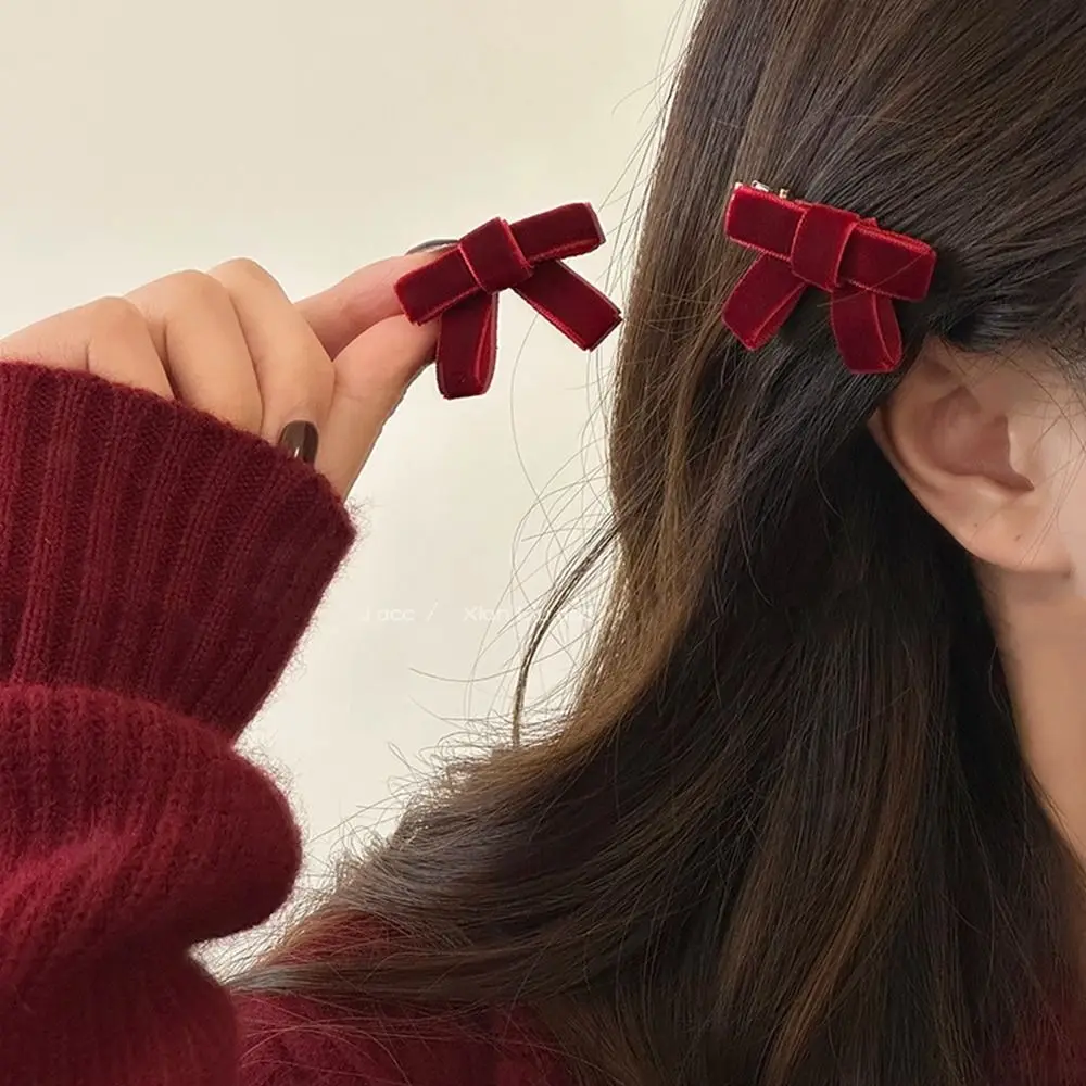 

Red velvet bow hair clip side forehead clip bangs clip sweet cute hair card duckbill clip New Year hair accessories