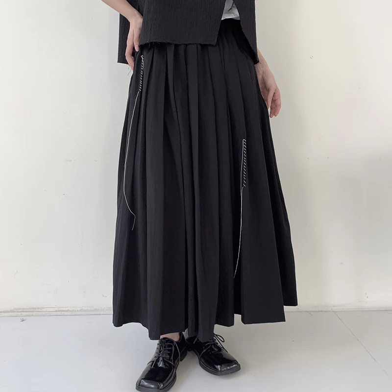 Women's Skirt Summer New Black Pleated Fashion Personality Handmade Line Design Large Size A-Shape Skirt
