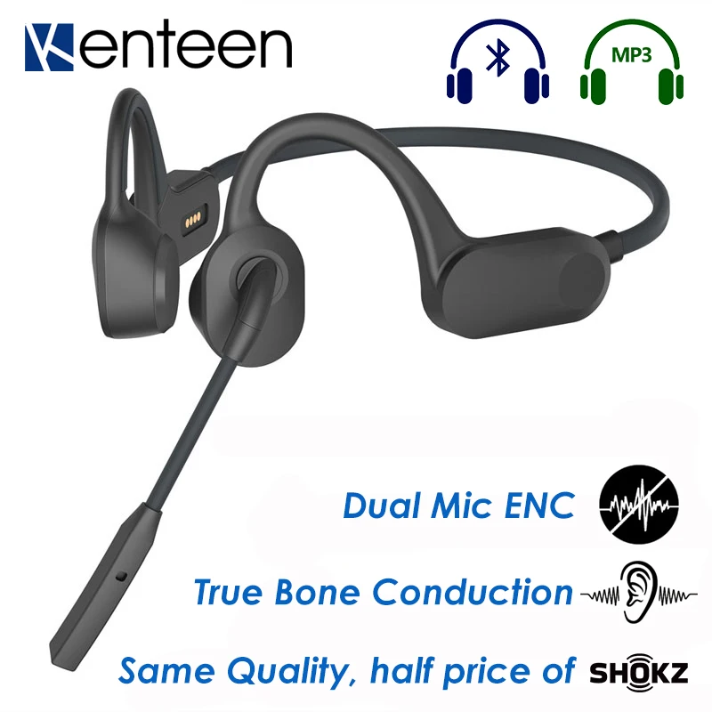 Bone Conduction Earphone Open-ear Boom Mic MP3 Bluetooth Wireless Headphones Noise Cancellation 8G Memory For Video Meeting