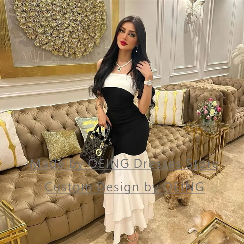 

OEING Simple Black White Stretch Evening Dresses Dress Sleeveless Saudi Arabic Formal Night Party Prom Gowns Dress 2023