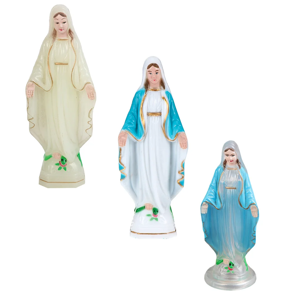 

3 Pcs Virgin Mary Sculpture Madonna Model Church Ornament Jesus Statue Christmas Ornaments Religious Plastic Desktop Collection