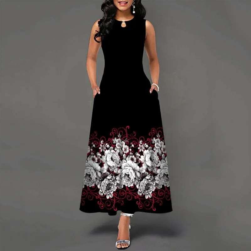 

48 Colors Available Long Dresses For Womens Summer 2023 Fashion Digital Print Sleeveless Maxi Dress Loose Oversized Casual Wear