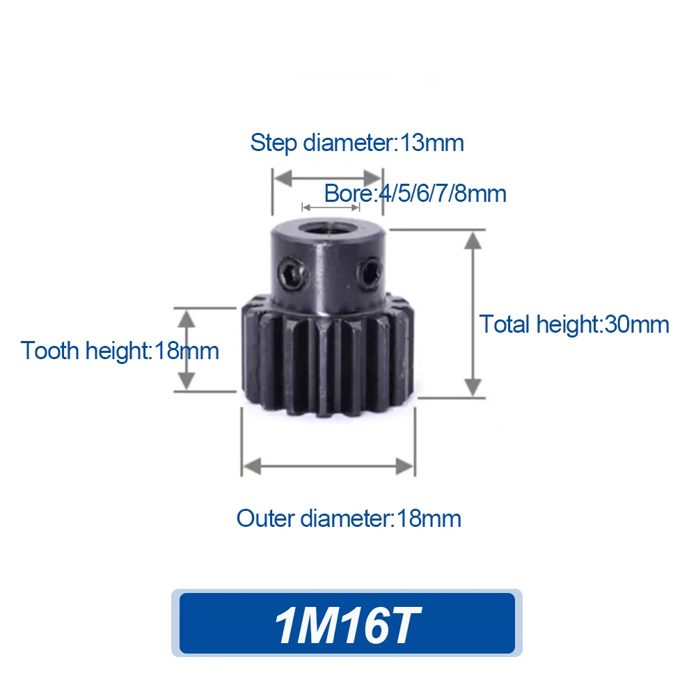 

1 PCS 1M16T Spur Gear Bore 4/5/6/7/8 mm Motor Gear Low Carbon Steel Material