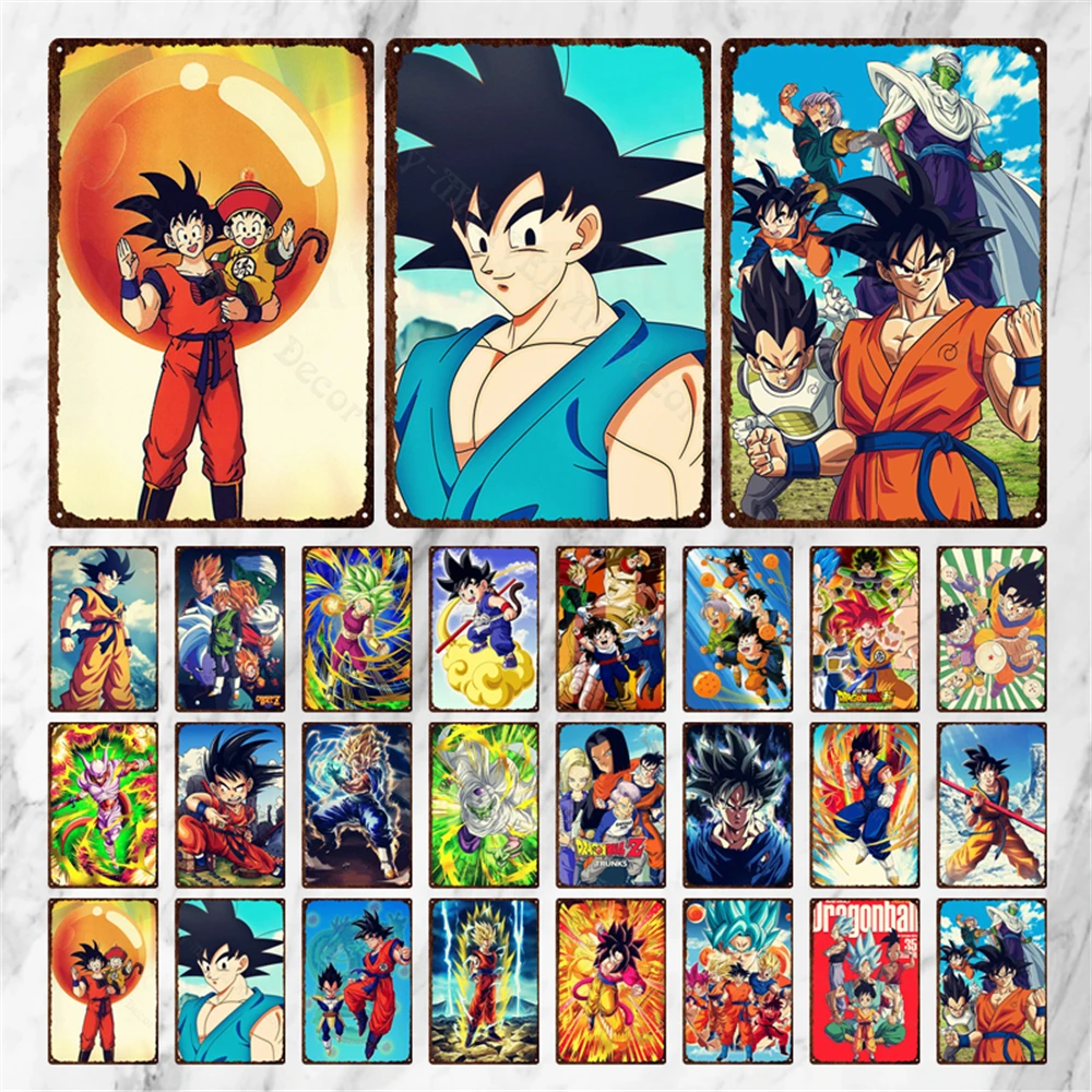 

Bandai Tin Signs Dragon Ball Metal Signs Super Saiyan Son Goku Japanese Animation Vintage Cartoon Plaque Tin Plate Home Decor