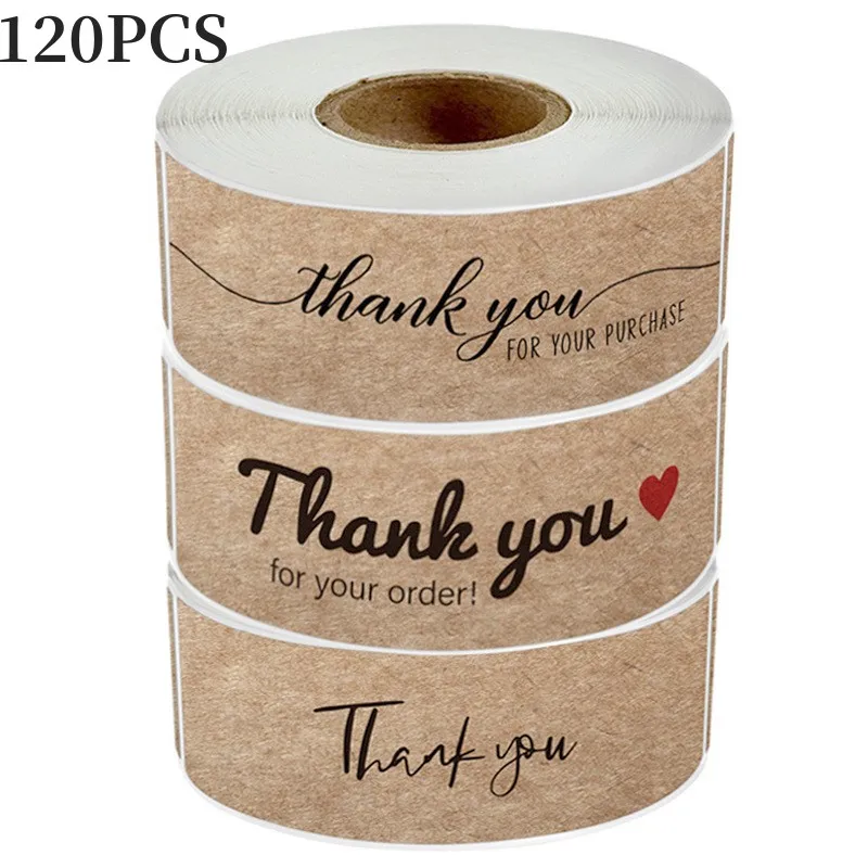 

7.5*2.5CM 120PCS Kraft Paper Thank You Sticker Scrapbook Wedding Party Gift Flower Decoration Stationery Label Sticker