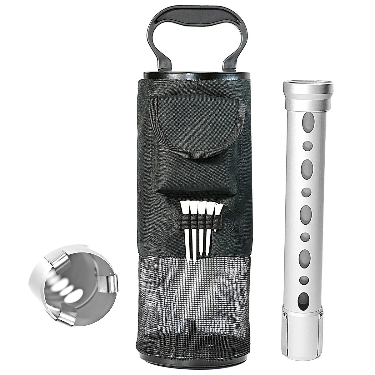 Golf Ball Picker Pick-Up Bag Retriever Pocket Scooping Device Storage Bag Zipper Golf Ball Pick Up BagDurable Aluminum Alloy
