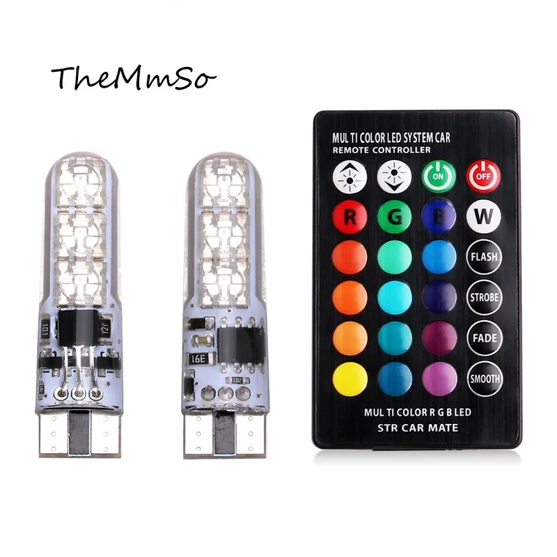 

RGB automotive broadband lamp T10 silica gel 5050-6SMD automotive LED seven-color small license plate lamp flashing