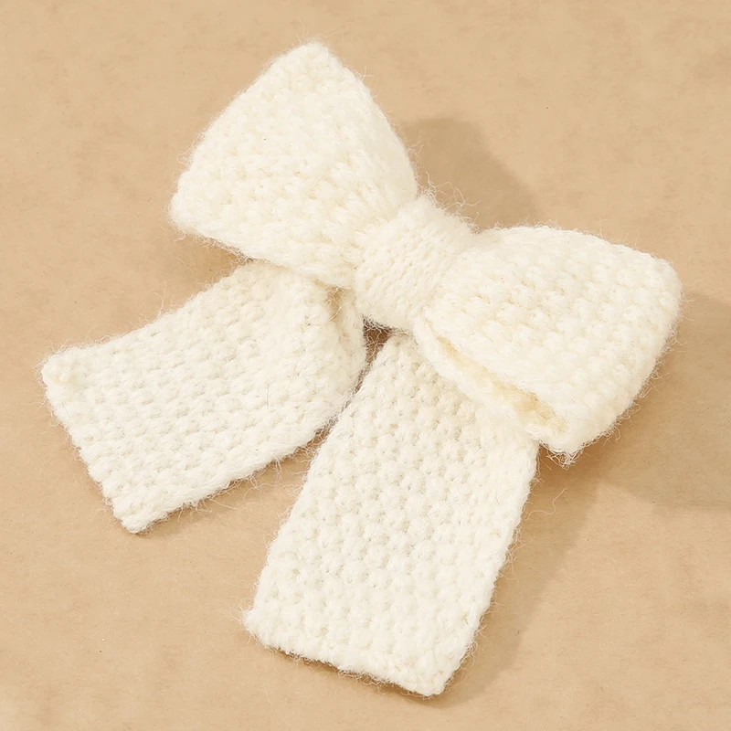 

2022 зимние бежевые шерстяные вязаные заколки для волос с бантом для девочек милые заколки для волос с бантом для женщин аксессуары для волос ...