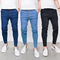 plus size men jogger skinny pants elastic waist pencil jeans denim trousers