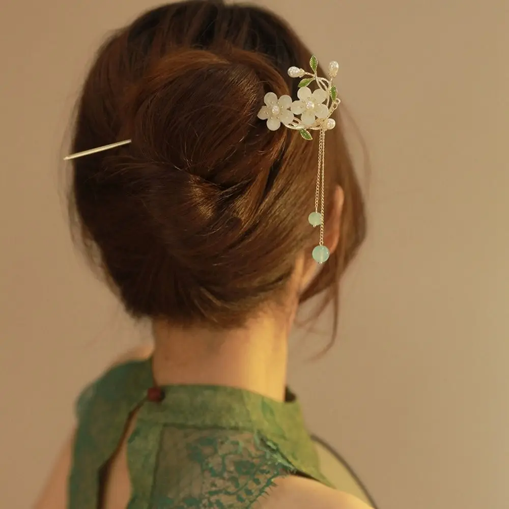 

Women Hairstyle Design Tool Cheongsam Pearl Flower Chinese Style Headwear Hanfu Hair Sticks Ancient Style Hairpin Metal Hairpin