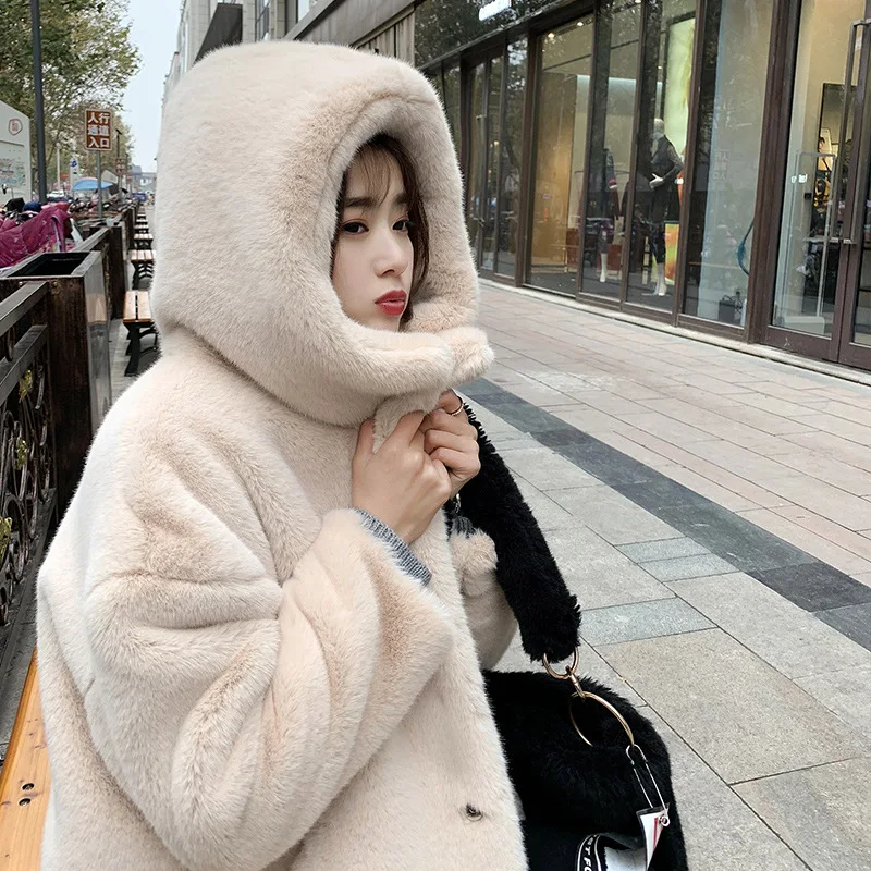 Fake fur coat women's 2022 new winter mink hair medium length women's thin rabbit hair over the knee fur fur coat