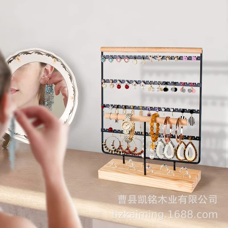 Solid Wood Jewelry Display Stand Earring Rack Retail Ring Frame Necklace Organizer Packaging Box Home Decoration