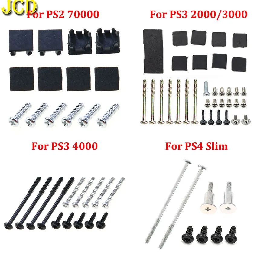 

JCD For PS4 Slim Screws Screw Kit Full Set Black Plastic Rubber Feet Cover For PS3 Slim 2000 3000 4000 PS2 70000 Console