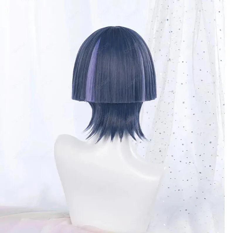 Парики для косплея Game Impact Scaramouche 30 см термостойкие синтетические волосы синего