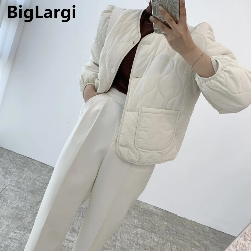 2022 New Elegant Solid Short Jacket Women Korean Style Autumn Winter Parkas Loose Casual V-neck Basic Coat Female