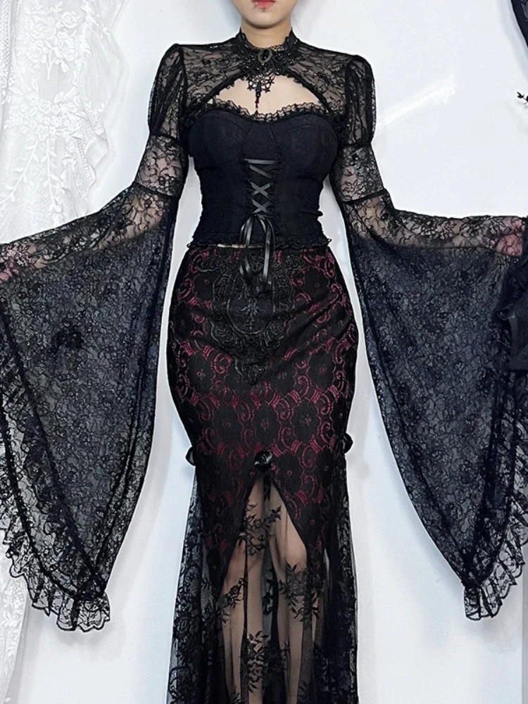 Прозрачная сексуальная готическая классическая кружевная накидка для женщин