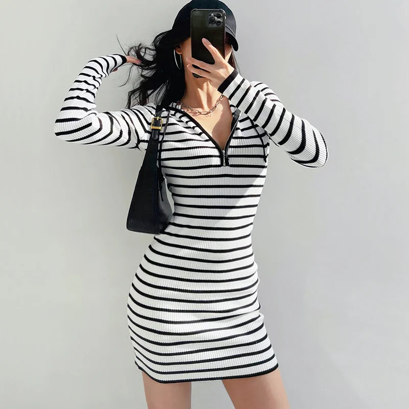 

WOMENGAGA Women Drawstring Detail Rib-knit Hooded Mini Dress ZMYY