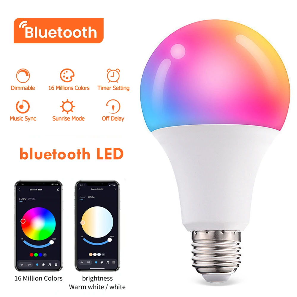 

Tuya Smart LED Lights Bulb Wireless Bluetooth Lamp RGB+CW+WW Smart Life APP Control Dimmable 15W E27 Voice Work with BT Gateway