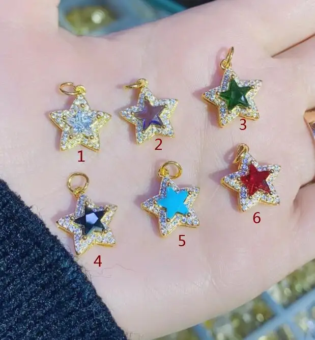 

2 шт. DIY звезда CZ камень Золотое Ожерелье Подвески шармы для ювелирных изделий ручной работы аксессуары df3a