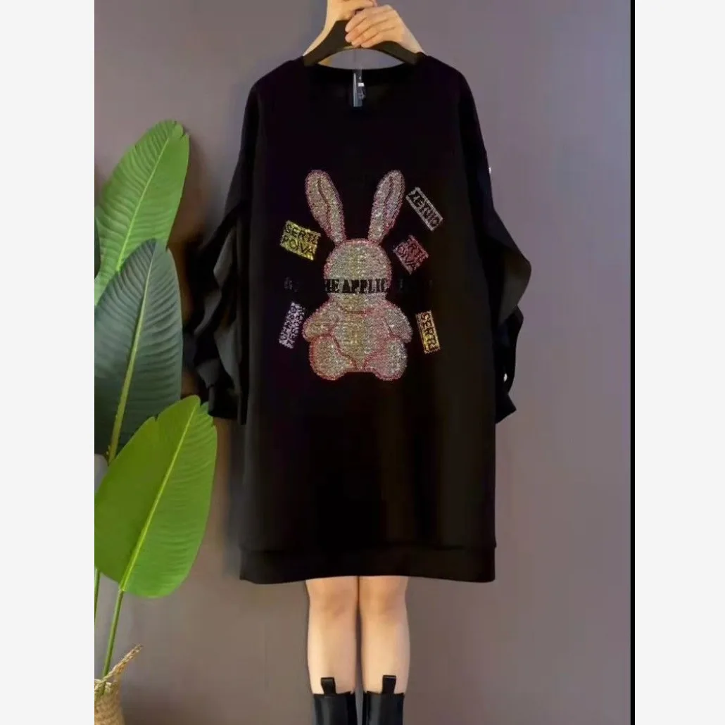 

Plus Size 4XL Women Clothing 2022 Spring New Fashion Oversized Cartoon Casual Sports Sweater Dress Dress for Women Maxi Dresses