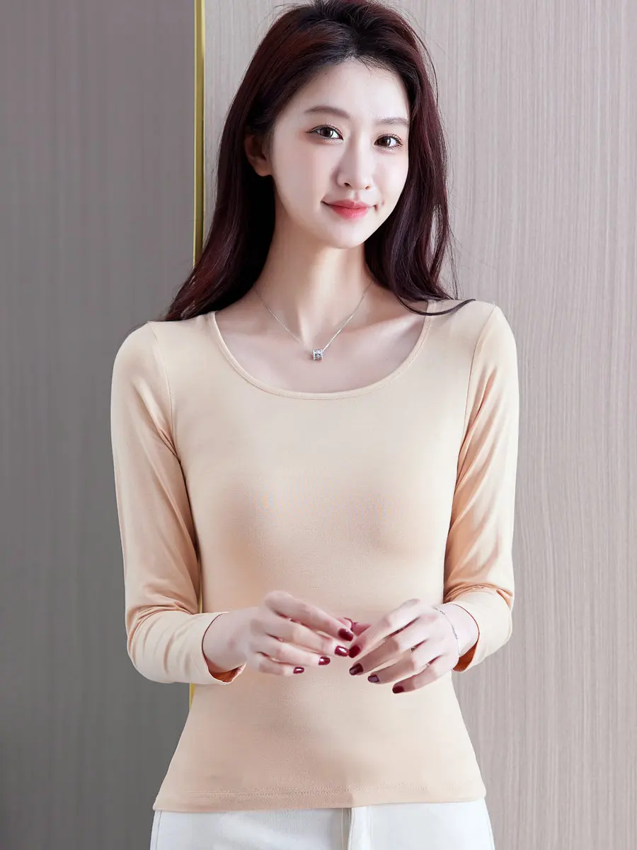 Модальная тонкая нижняя рубашка с низким воротником Женские джинсы для осени