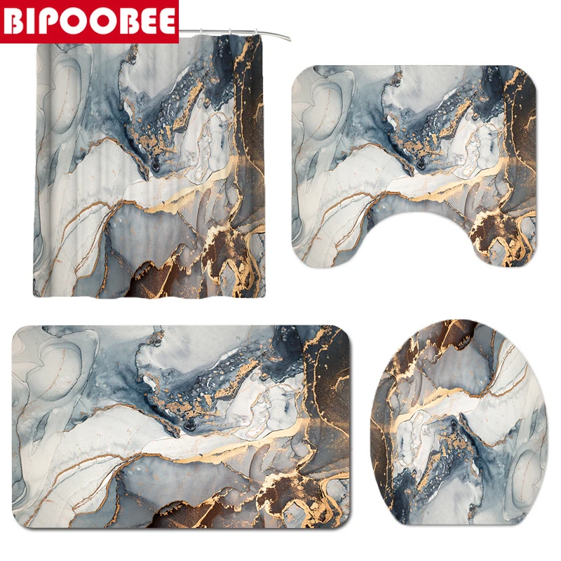 Мраморная 3d-занавеска для душа с принтом набор мраморных золотистых ковриков