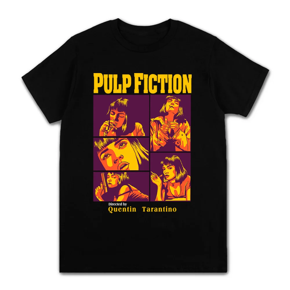 

2021 Fashion Vintage Pulp Fiction Graphic Print Tee Shirts Men Summer Casual 100% Short Sleeve Tshirts Tops Harajuku Streetwear