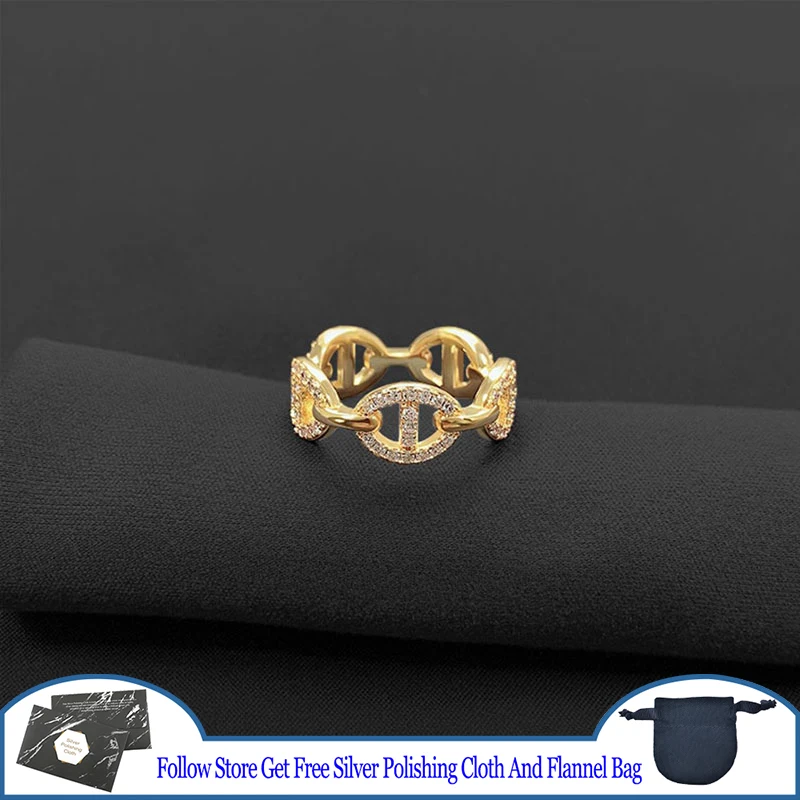 

Sailor Shackle Hollow Pig Nose Ring Gold Chain Ring S925 Sterling Silver Luxury Personality Minority Classic Feast Party Jewelry