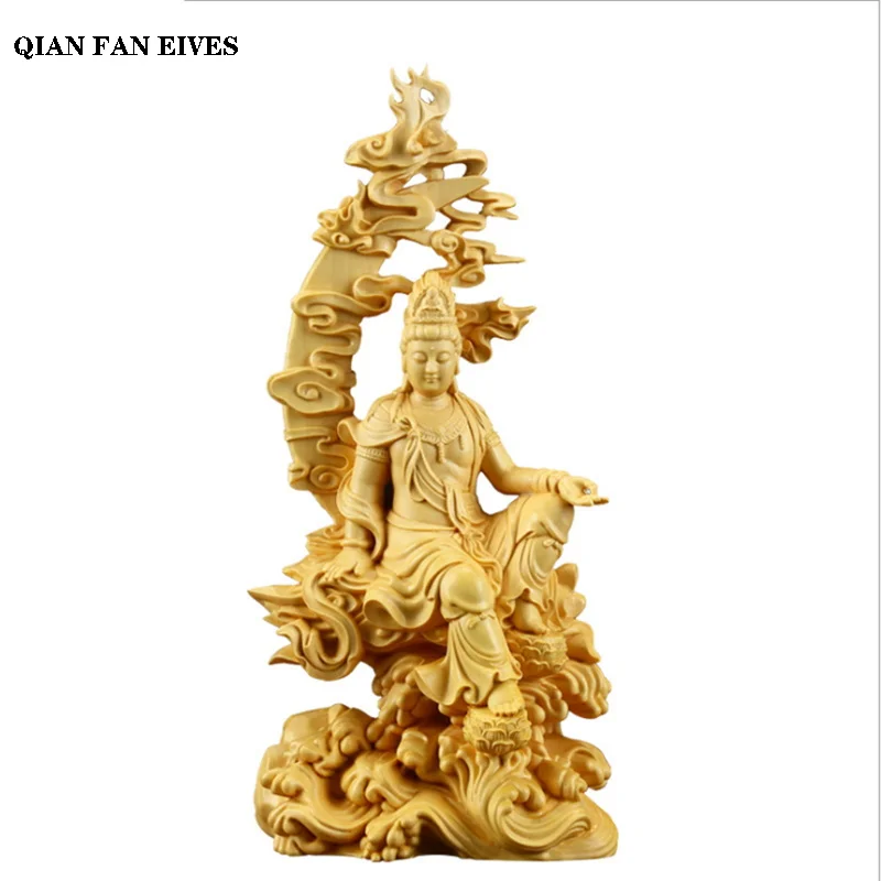 

Solid wood water moon Guanyin statue，Finely carved Chinese Buddha statues，Modern art sculpture，Home Decoration Feng Shui Guanyin