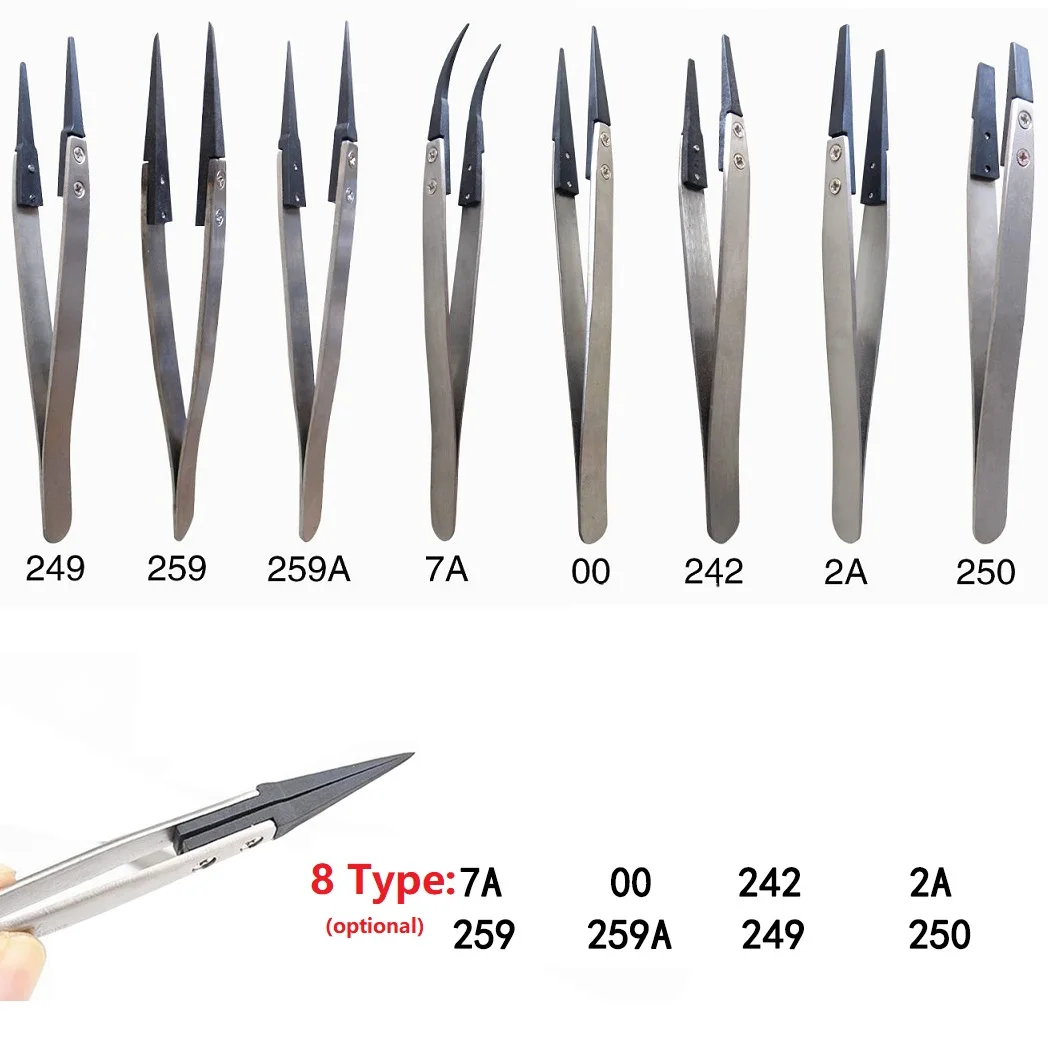 

Anti-Static Tweezer With Replaceable Tip Stainless Steel Carbon Fiber Conductive Curved Straight Tweezers Picking Tool