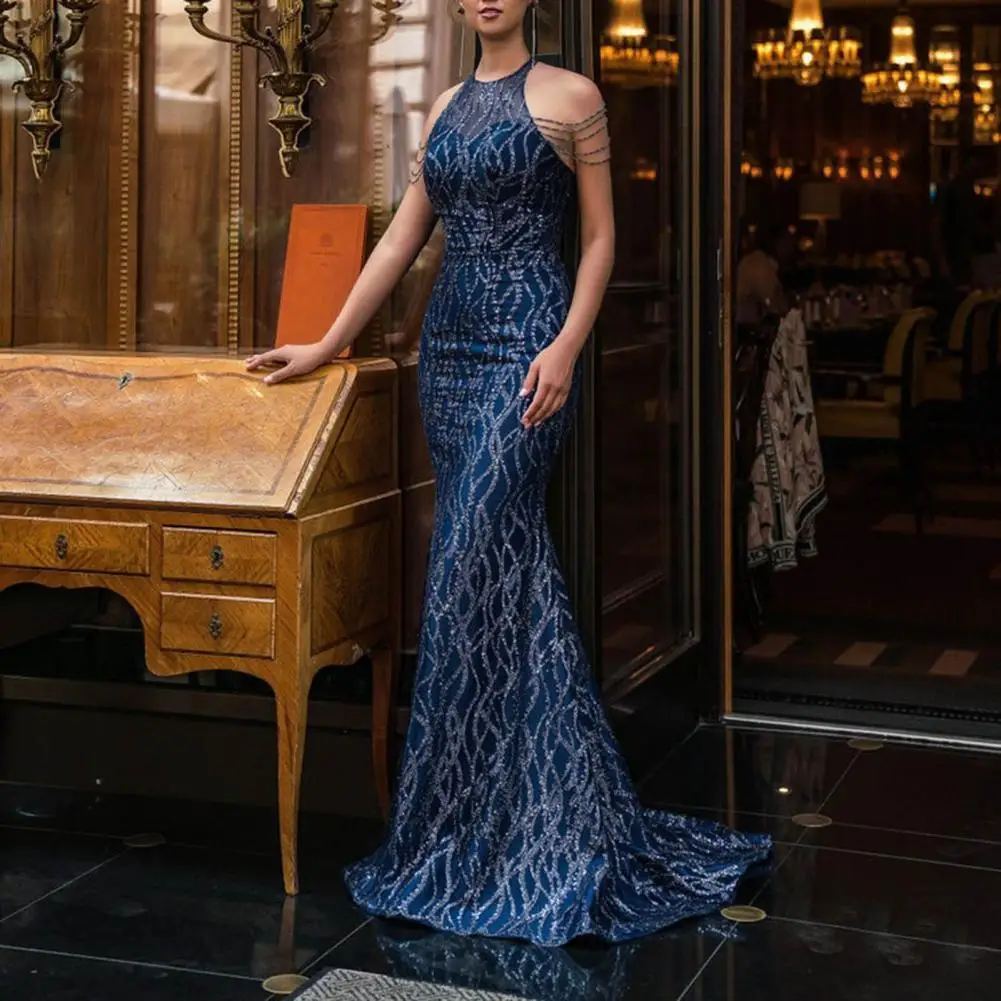 

Formal Formal Dress Sequins Sleeveless Elegant Shiny Sequins Off Shoulder Dress