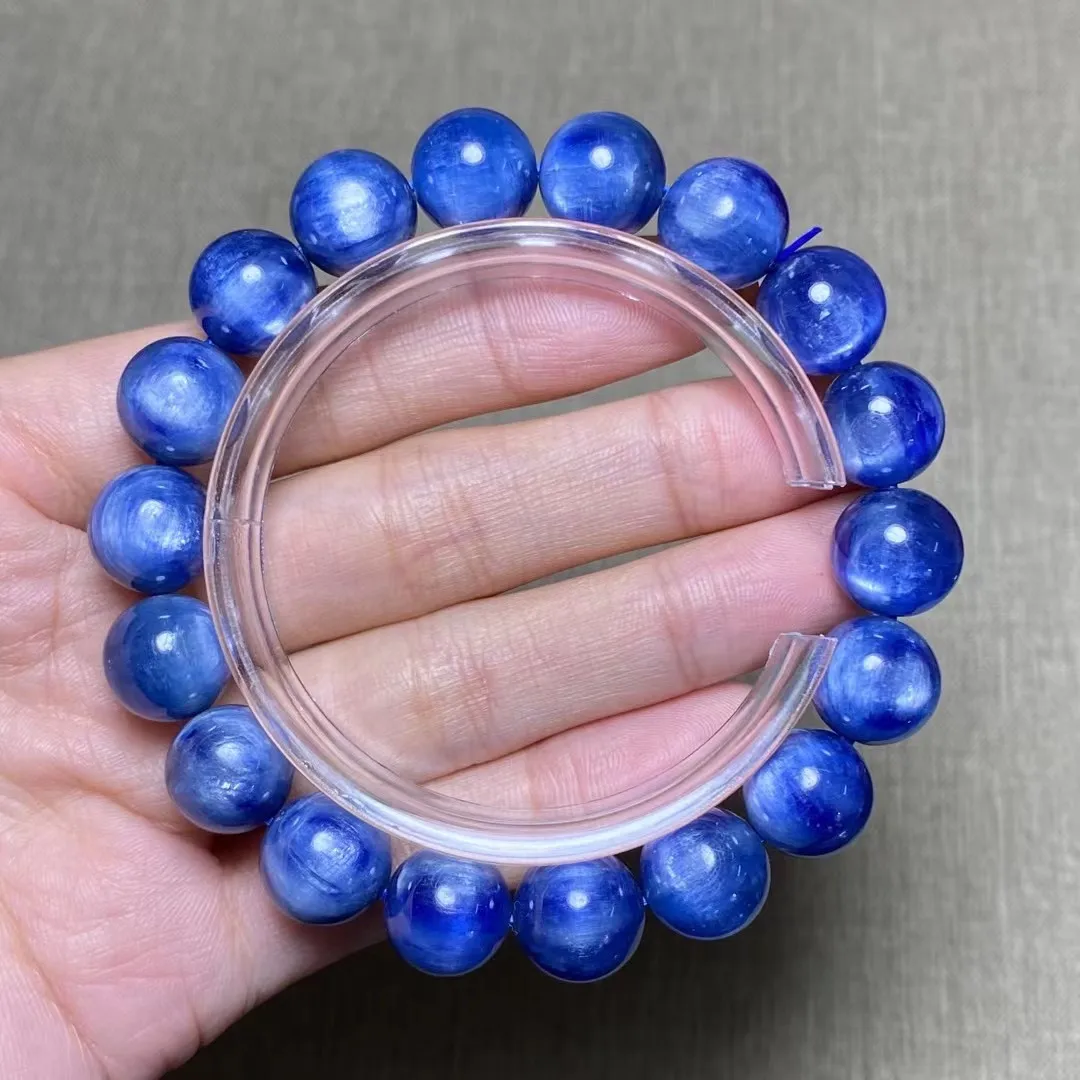 

11mm Natural Blue Kyanite Crystal Bracelet Jewelry For Women Men Wealth Healing Gift Cat Eye Beads Gemstone Stone Strands AAAAA