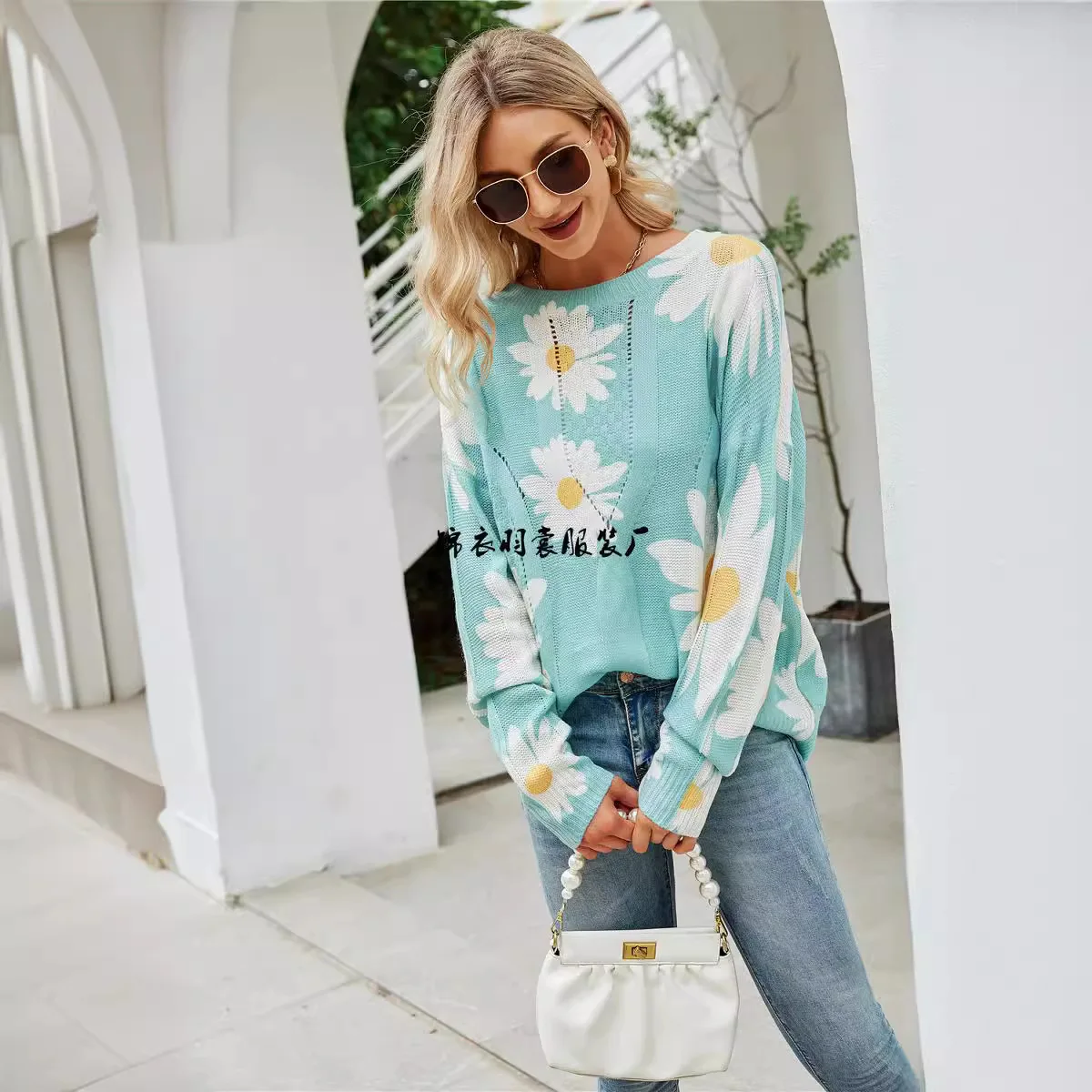 Фото Топ Y2k Pull Femme Женская одежда Цветочный полый модный универсальный свитер с круглым вырезом и длинными рукавами Prendas De Punto Nuevas №3