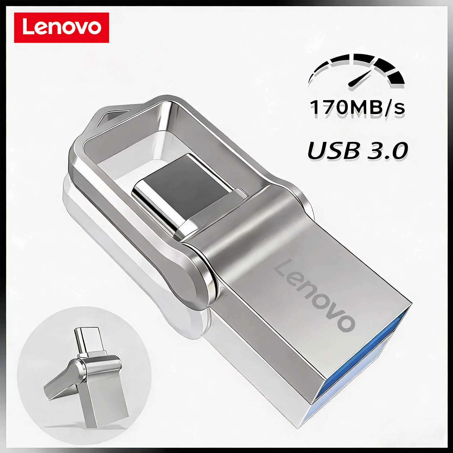 Фото Флеш-накопитель Lenovo 512 ГБ USB 3.0 Type-C OTG, высокоскоростной металлический USB-накопитель 128 ГБ, портативная память для телефона и ПК. №1